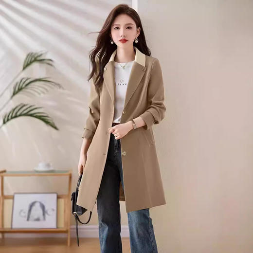 雀说 秋季新款女装韩版修身单排扣大衣中长款风衣外套女4ZF-LX528 商品图0