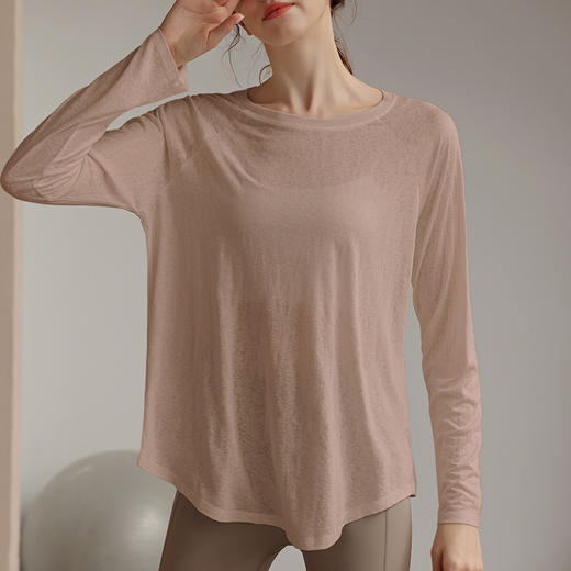 新款天丝雪花瑜伽服T恤女秋 宽松显瘦运动罩衫普拉提专业训练健身长袖 MXF 99111 商品图2