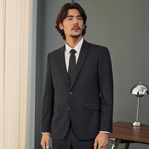 【婚礼季/毛料套西】柒牌西装套装男2025秋冬新款商务绅士黑色平驳领西服	127C71160 商品图1
