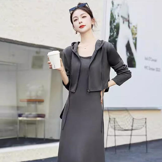 雀说 秋新款时尚显身材休闲长袖卫衣背心连衣裙女套装裙4ZF-RX8909 商品图3