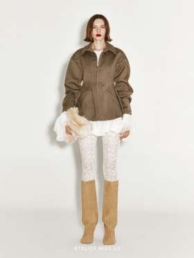 【棉花云】绵羊毛肌理微透花苞短裤