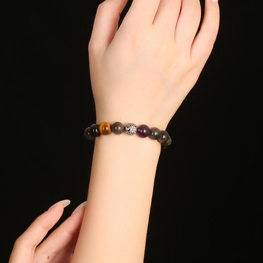 灵机生活馆 致發黑曜石手串 互相成就 黄虎眼男女同款情侣手串 商品图2
