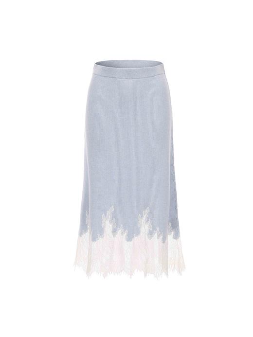 【浅海白沙】加长睫毛蕾丝拼接羊绒羊毛混纺半裙 商品图4