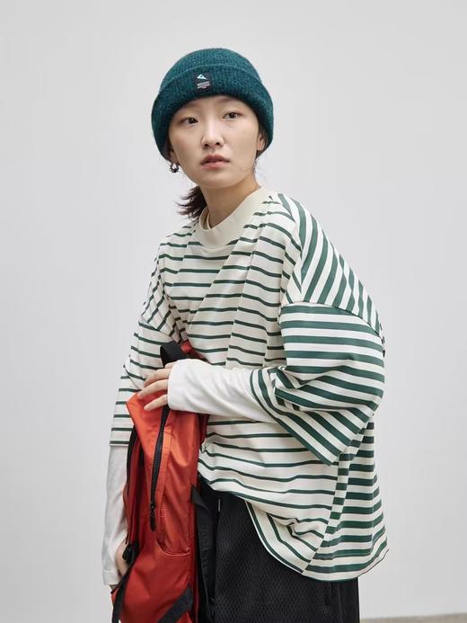 步履不停/4C18116C/小立领宽松五分袖中袖条纹t恤 商品图0