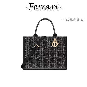 D家 中号 book tote 手袋 黑色藤格纹粗花