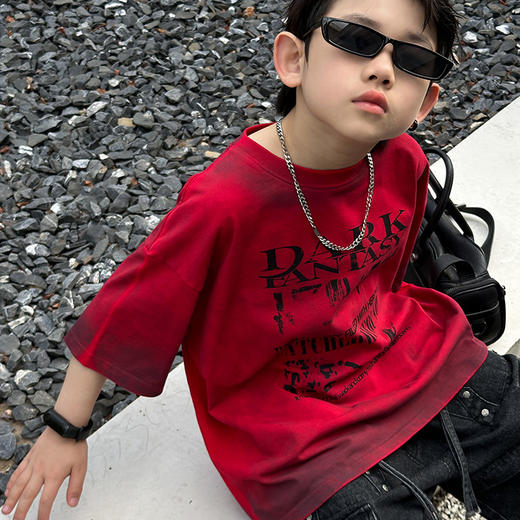 【男童个性帅气手工做旧T恤】24年夏款短袖t儿童洋气上衣童装 商品图2