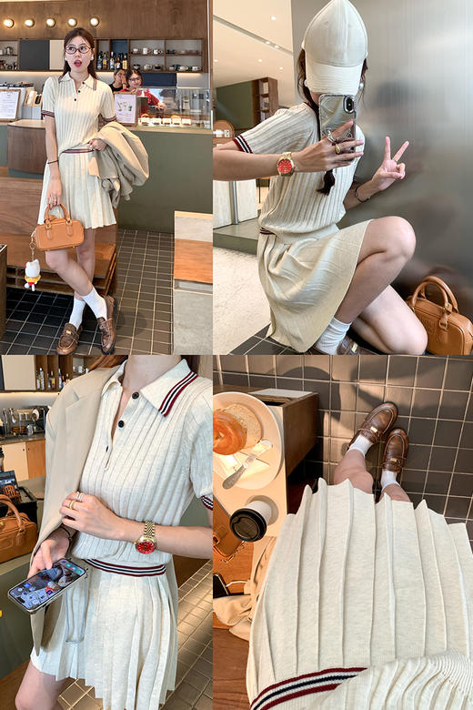 <曾小咸推荐>学院风Polo领撞色针织衫+半裙套装 商品图0