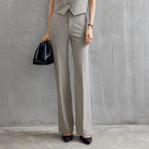 玳莎老钱风直筒西装裤女经典秋季新款简约通勤脚口开衩长裤  EC36306 商品图0