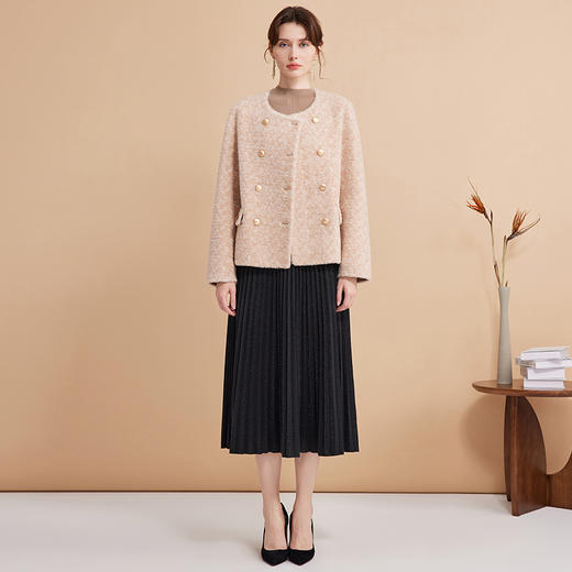 EITIE爱特爱冬季新款气质小香风100%绵羊毛直筒显瘦保暖外套D2403417 商品图1