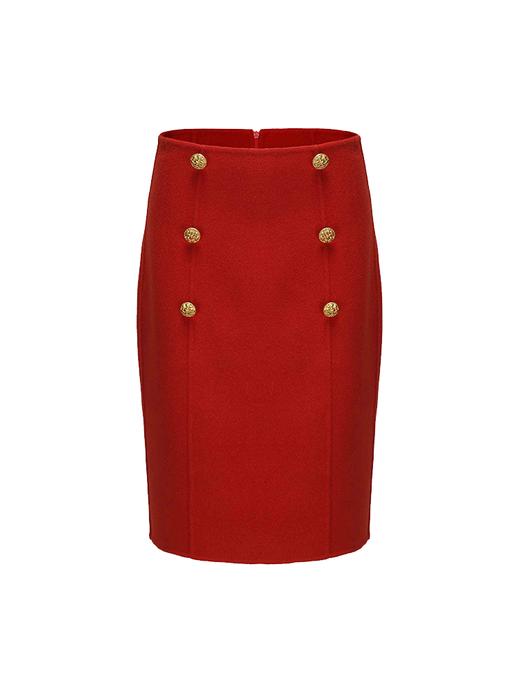 【赤霞橘光】复古镂空双排扣绵羊毛双面呢半裙 商品图4