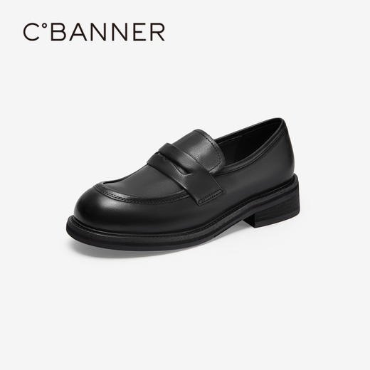 千百度美拉德乐福鞋秋冬低跟皮鞋通勤真皮圆头深口单鞋A24483015 商品图1