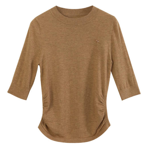 玳莎侧边抽褶五分袖针织衫女2024秋季新款修身显瘦设计感圆领毛衣  EC33103 商品图4