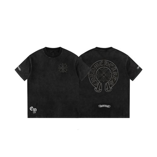 CH克家马蹄梵文螺丝钻水洗做旧复古圆领短袖 商品图0