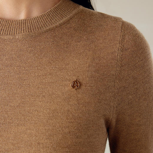 玳莎侧边抽褶五分袖针织衫女2024秋季新款修身显瘦设计感圆领毛衣  EC33103 商品图3