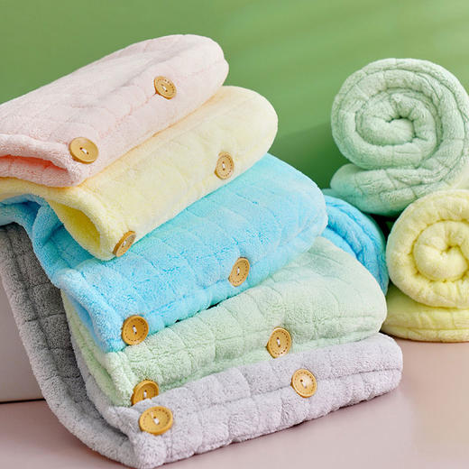 心选丨马卡龙云朵干发帽 方格设计 双层面料 瞬吸透气 橡筋口设计 商品图3