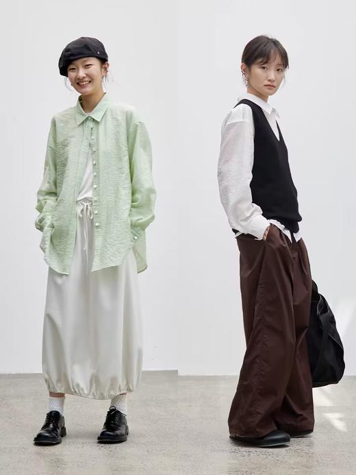 步履不停/4C11195C/薄软翻领肌理蓝色绿色长袖衬衫外套 商品图0