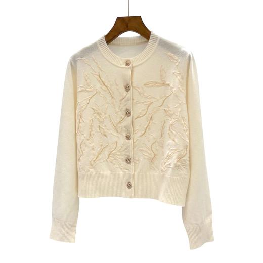 丁摩 山羊绒羊毛高品 软糯重工刺绣小香风花卉针织开衫810051 商品图4