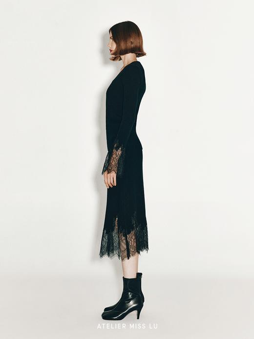 【丝丝入扣】加长睫毛蕾丝拼接羊绒羊毛混纺半裙 商品图1