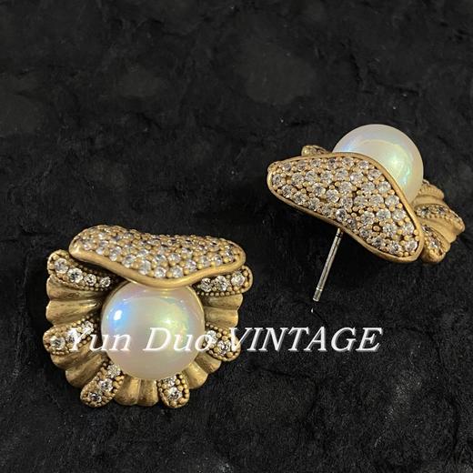 雀说 小众耳饰中古锆石银针耳钉时尚高级感马贝珍珠耳环女4ZF-245 商品图3