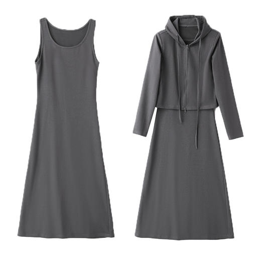 雀说 秋新款时尚显身材休闲长袖卫衣背心连衣裙女套装裙4ZF-RX8909 商品图4