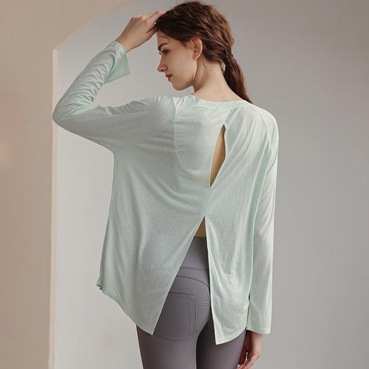 新款天丝雪花瑜伽服T恤女秋 宽松显瘦运动罩衫普拉提专业训练健身长袖 MXF 99111 商品图1