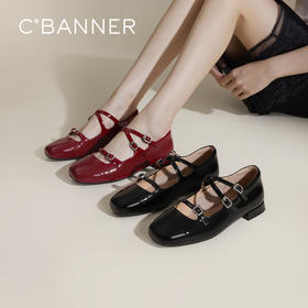 千百度漆皮低跟时尚芭蕾舞鞋女秋季真皮玛丽珍鞋浅口单鞋A24482319