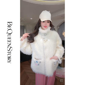 BeQueenStory【暖冬甜甜圈】时尚羊毛颗粒环保皮袢彩扣立领外套