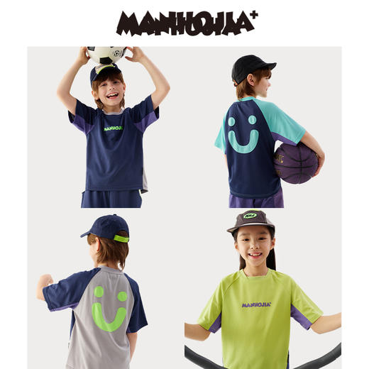 漫画家潮童装轻量速干笑脸贴布快乐运动户外防晒儿童短袖 商品图0