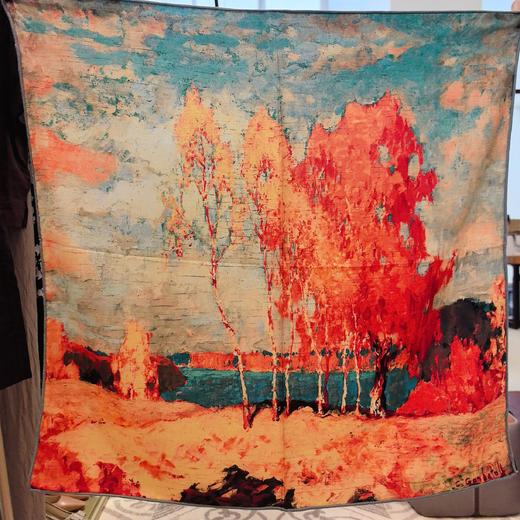 【甄珠贝·艺术家系列】70*70cm白桦林双面异色丝羊毛丝巾和天然淡水珍珠弹力圈巾扣礼盒套装 商品图1