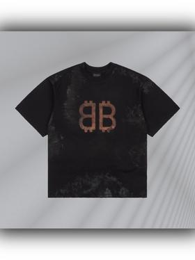 B家 磅款#泥巴做旧手绘双B短袖男女同款（Y*BG）