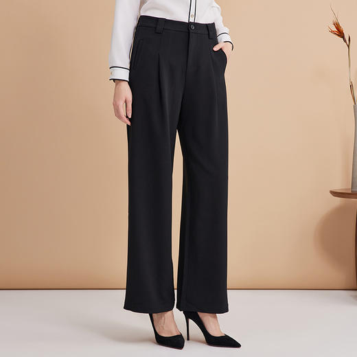 EITIE爱特爱利落干练显瘦阔腿深卡其高腰简约休闲裤秋季新款C2405408 商品图7