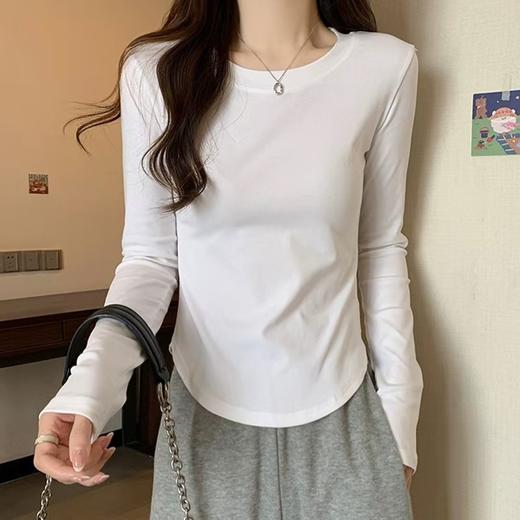 【王炸爆款】长袖款-韩系纯欲风弧形下摆设计感T恤上衣01602-喜出 商品图4