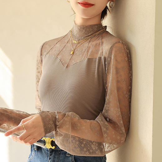 网纱肌底衣打底衫女秋冬内搭外穿蕾丝莫代尔高端紧身长袖上衣 商品图3