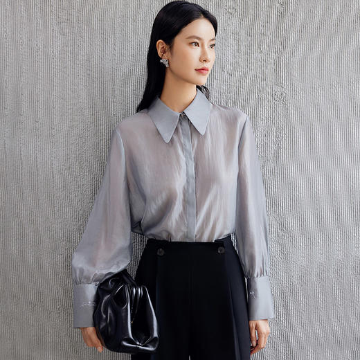 玳莎刺绣宽克夫袖衬衫女士2024年秋季新款通勤简约宽松天丝上衣  EC31304 商品图0