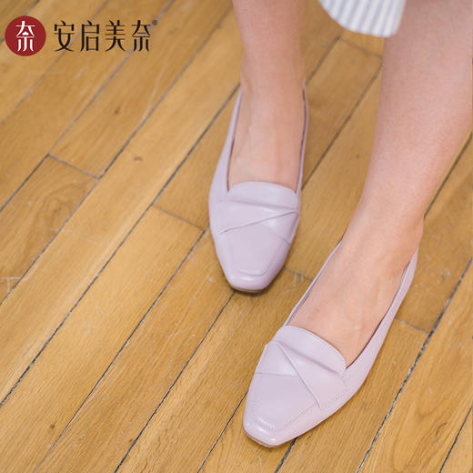 安启美奈春秋季新款小羊皮浅口乐福单鞋舒适百搭通勤休闲女鞋52912 商品图1