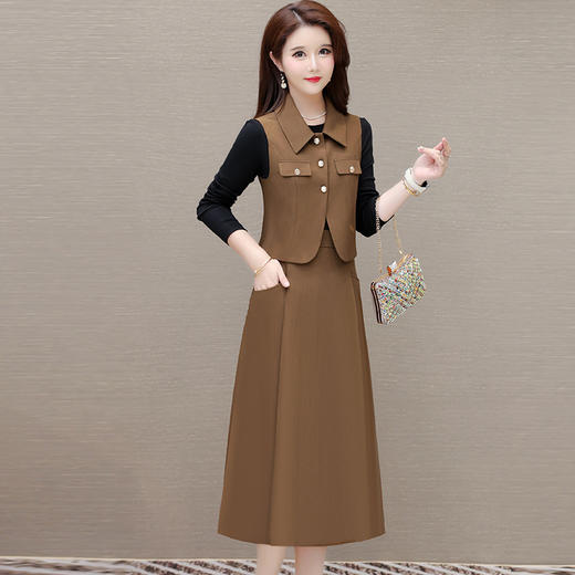 QYM 19C2489-L通勤连衣裙POLO领洋气短款马甲两件套裙 商品图0