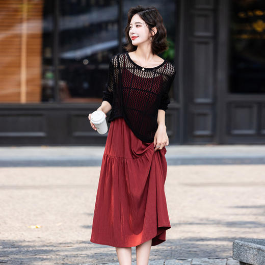新品针织衫吊带连衣裙套装，显瘦女人味百搭裙HR-YF9682 商品图2