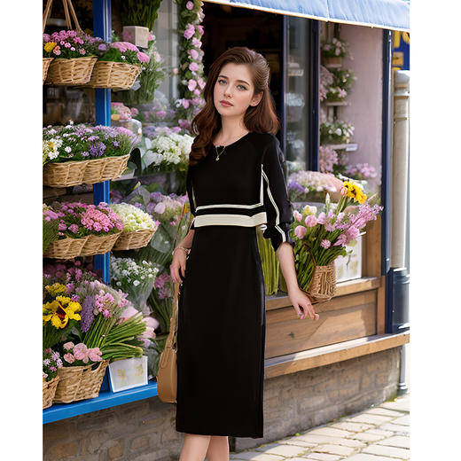 奢姿大码女装2024秋季假两件拼接打底连衣裙胖妹妹时尚简约一步裙9943855230 商品图3