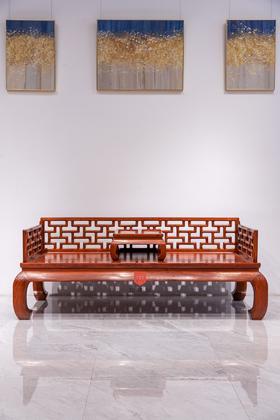 红桥红  家具严选  缅甸花梨（大果紫檀）【203 弯腿三围曲尺 罗汉床 两件套】