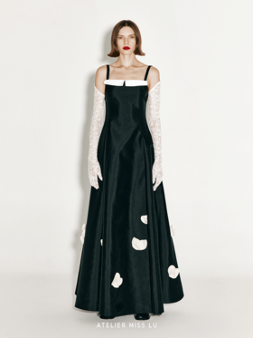 【芙洛拉】兰花造型裁片设计华丽大摆礼服长裙