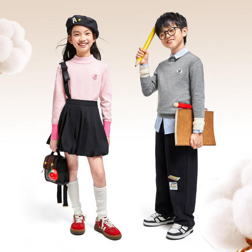 男童女童圆领长袖针织衫秋季新款安奈儿童装EM444508 商品图1