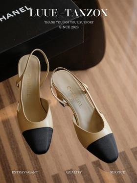 小香 羊皮革与罗缎后系带高跟鞋