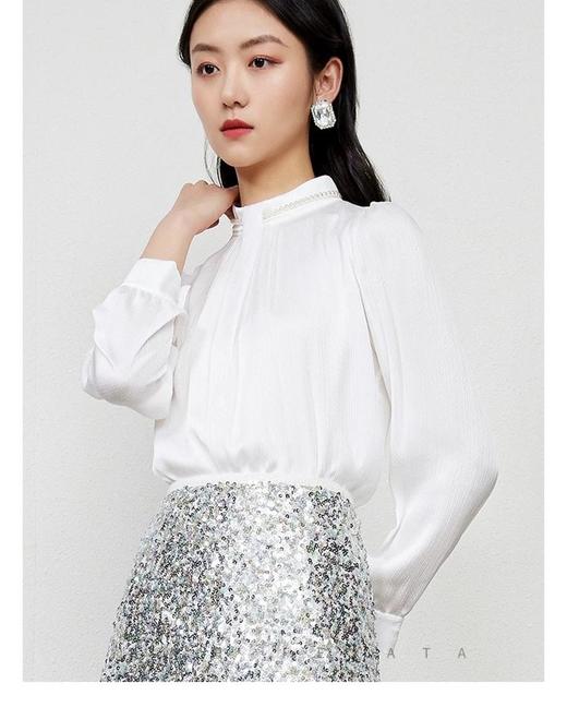 3楼FEXATA服饰(新百购) 法式提褶立领缎面衬衫 商品图4