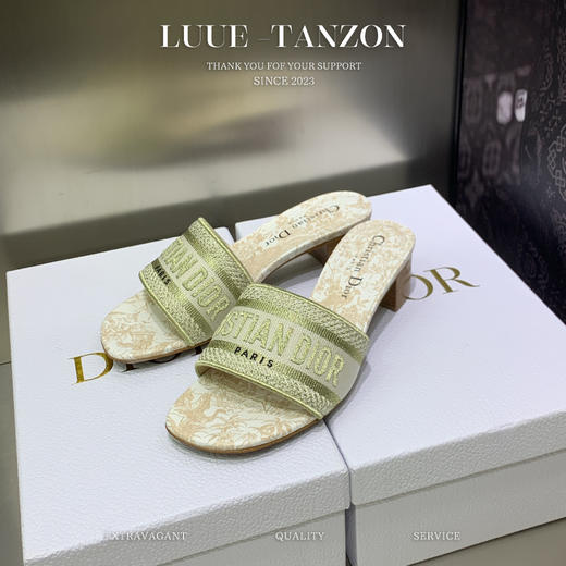 D家 新款一字拖女鞋 CD字母logo立体刺绣 圆头粗跟凉鞋(LH) 商品图7