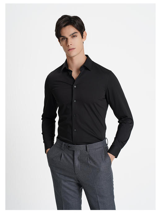 callisto黑色粘纤混纺长袖衬衫 商品图2