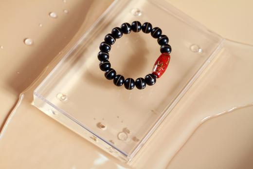 DQ0133°紫光檀双色珠镶嵌黄杨木+非遗大漆天珠9x10mmx16粒 商品图2