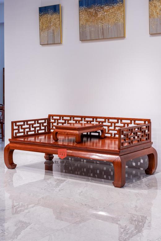 红桥红  家具严选  缅甸花梨（大果紫檀）【203 弯腿三围曲尺 罗汉床 两件套】 商品图1