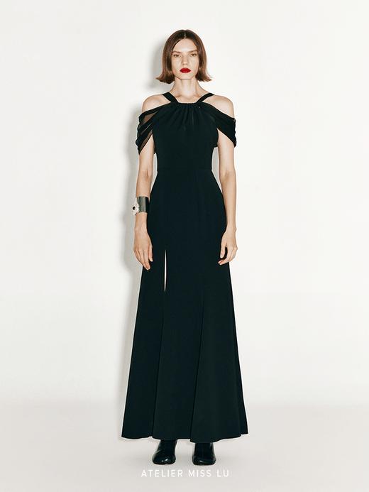 【克洛丽丝】透纱肩部拼接开衩鱼尾礼服长裙 商品图0