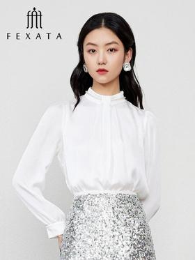 3楼FEXATA服饰(新百购) 法式提褶立领缎面衬衫