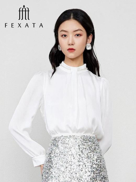 3楼FEXATA服饰(新百购) 法式提褶立领缎面衬衫 商品图0